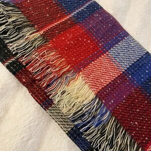 Plaid Fringe Scarf in Red, Blue, Tan & Black 🏆